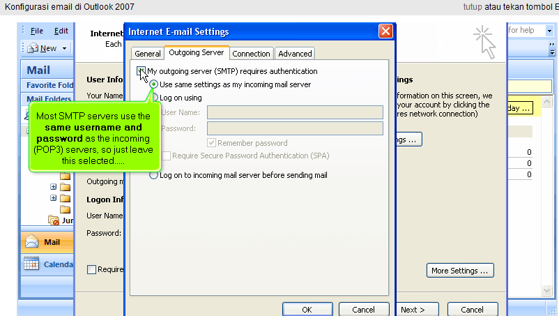 Cara Setting e-Mail di Microsoft Outlook 2007.